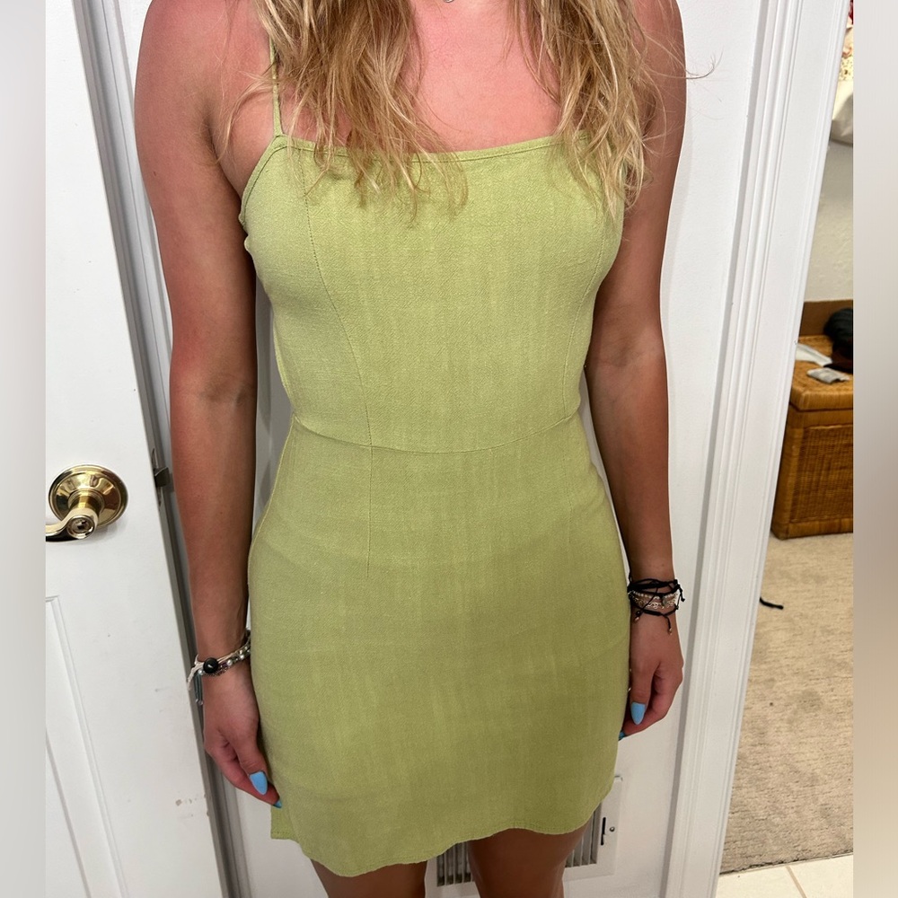 L.A Hearts (Pacsun) Green Lace Back Linen Shift Dress